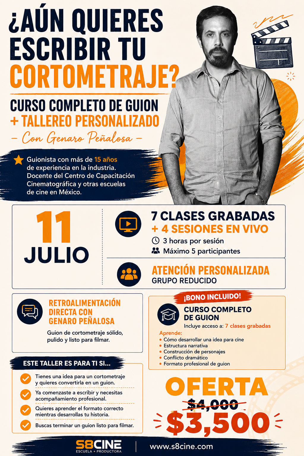 Curso + Tallereo de Guion de Cortometraje con Genaro Peñalosa